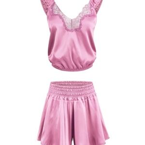 Adore Me Pink Satin Pajama Set